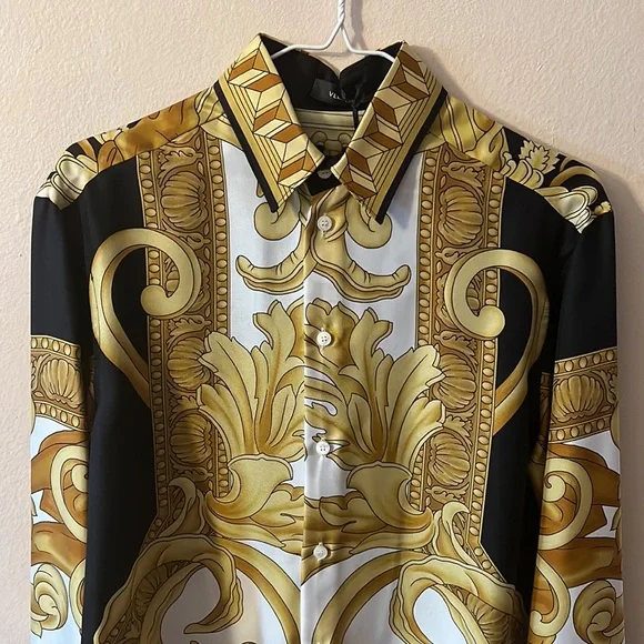 Versace men's Medusa baroque Barocco monogram print silk button